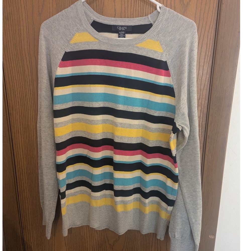 Chaps Multi Color Striped Crewneck Sweater Raglan Sleeve Grey Knit Women's XL